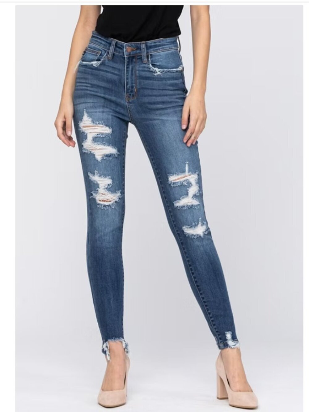 JUDY BLUE Women's Heavy Distressing High Waisted Skinny Jeans (Size 7/28)